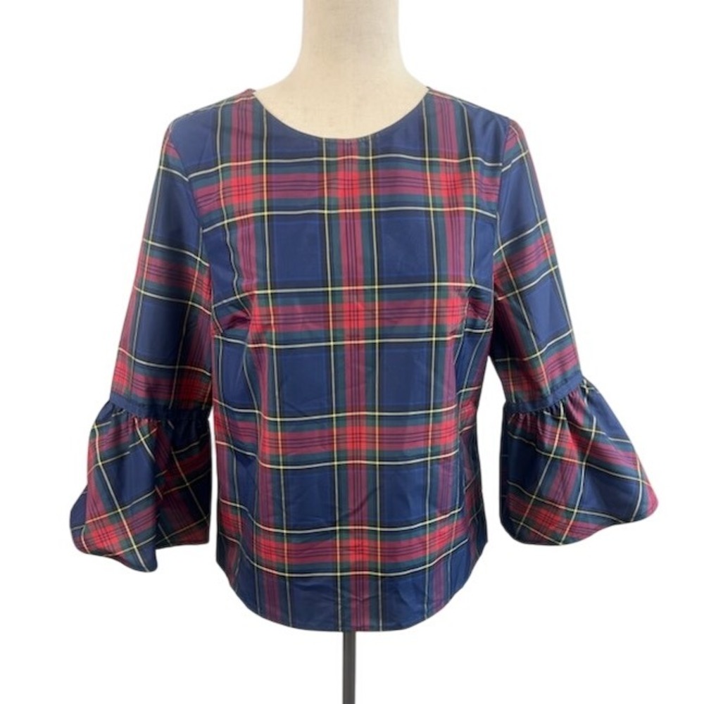 Vineyard Vines Plaid Taffeta Flared Bell‎ Sleeve Top Blouse Women's Size 6